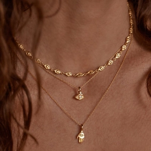 Hamsa Hand Evil Eye Pendant Necklace Copper 18K Gold Plated Cubic Zirconia Lucky Symbol Protection Fashion Jewelry