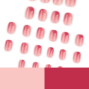 Pink gradient press-on nails with semi-transparent jelly finish in short square round shape
