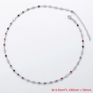 Detail of 4.5mm width colorful gemstone necklace with 430mm silver chain and extension