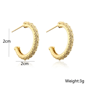 18K gold plated C-shaped hoop earrings with textured beaded finish 2cm diameter
