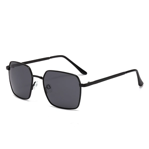 Classic polarized black metal square frame sunglasses for driving and outdoor activities