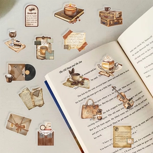 50pcs vintage cafe waterproof PET stickers featuring coffee and violin for journals