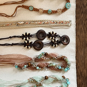 Bohemian Braided Hair Band With Natural Stone Wood Beads Satin Ribbon Ethnic Multi Functional Accessories For Women