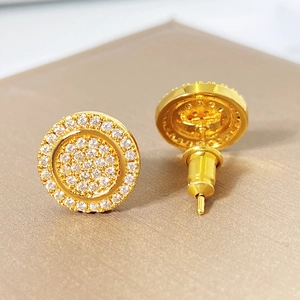 Iced out gold plated round stud earrings with micro paved cubic zirconia stones