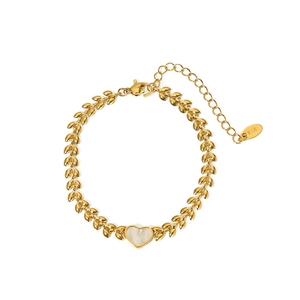 Bracciale a cuore in acciaio inossidabile placcato oro 18k con conchiglia bianca