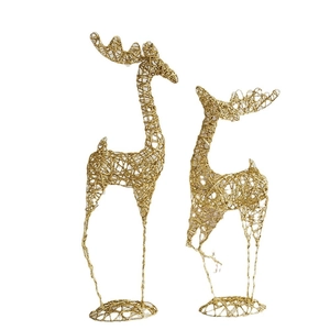 Set of two golden wire reindeer Christmas ornaments for mall window display decor