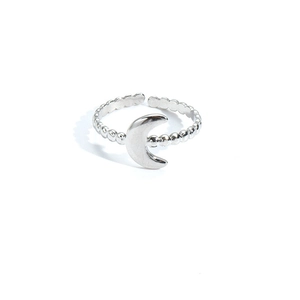 Vintage multi-layer moon ring with beaded band in polished stainless steel for women