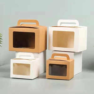 Portable Gift Box Kraft Paper White Cardboard Transparent Window Cake Candy Packaging Handle Handheld Party Favor Case