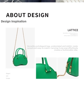 Detail of emerald green PVC jelly bag featuring gold chain strap and curved bean design