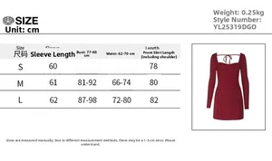 Detailed size guide table for backless bodycon dress with sleeve and length measurements