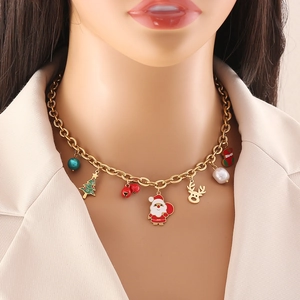 Collier de noël en acier inoxydable avec pendentif renne père noël bijoux de fête