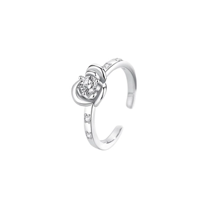 S925 sterling silver rose ring with pavé zircon, delicate adjustable open band design
