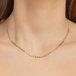 Exquisite S925 sterling silver gold-plated necklace with colorful round zircon stones
