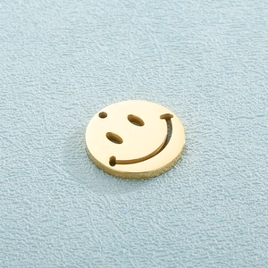 Minimalist golden stainless steel smiley face pendant for hip hop jewelry making