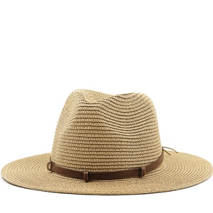 Fedora Straw Hat Woven Summer Beach Sun Hat Western Cowboy Retro Vintage For Men Women With Leather Belt Metal Buckle
