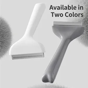 Ergonomic pet grooming comb for cats and dogs with fine metal needles in gray and white
