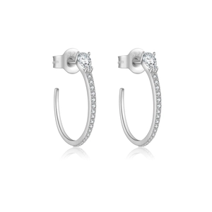 Boucles d'oreilles créoles en argent sterling S925 en forme de C avec oxydes de zirconium
