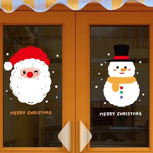 Christmas Window Stickers Static Cling PVC Double Sided Cartoon Santa Snowman Reindeer Holiday Glass Decals Removable
