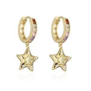 Orecchini a cerchio placcati oro 18K con zirconi colorati e ciondolo a forma di stella