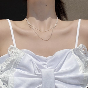 Elegant double-layered S925 sterling silver ball chain necklace for women