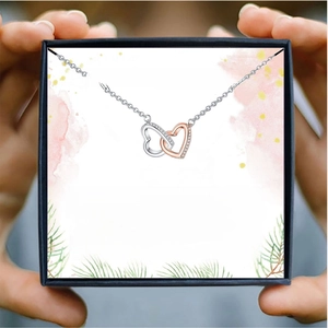 Interlocking Heart Pendant Necklace Copper White Gold Rose Gold Plated Cubic Zirconia Mother Daughter Jewelry