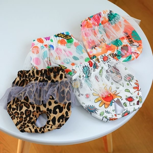 Set of 4 cute pet physiological pants with lace trim in leopard and floral patterns
