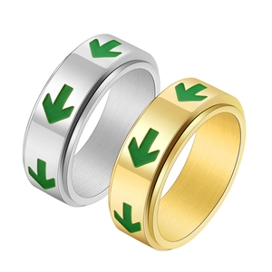 Stainless Steel Spinner Ring For Men Luminous Green Arrow Pattern Rotating Anxiety Stress Relief Polished Band