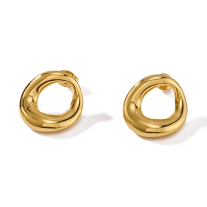 Boucles d'oreilles ovales évidées en acier inoxydable doré 18 carats au style fluide