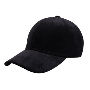 Classic black velvet baseball cap with wide brim shown from a 45-degree angle view