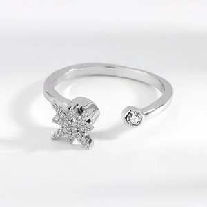Rotating snowflake fidget ring for women with cubic zirconia in silver adjustable design