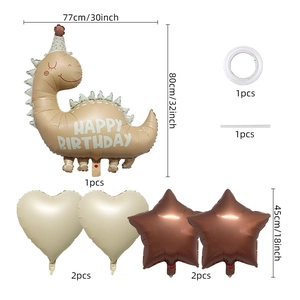 Brown dinosaur birthday balloon set including heart and star shapes for party decor