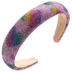 Nahaufnahme des rosa Kristall-Hairreifens mit Regenbogen-Strass-Pünktchenmuster