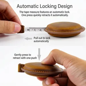 Handmade crazy horse leather mini measuring tape with automatic locking mechanism