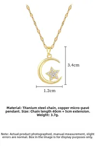 Détail du pendentif lune et étoile avec dimensions et spécifications du métal