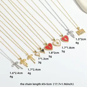 Classic French vintage heart and bow pendant necklaces with adjustable chain length measurements