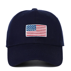 Classic navy cotton baseball cap featuring high-quality American flag embroidery on front