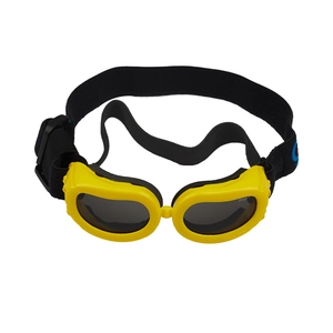 UV protection dog goggles with yellow frames and black lenses for small pet cats and dogs