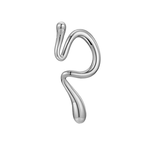 Modern silver liquid streamline ear cuff with a minimalist twisted metallic knot design