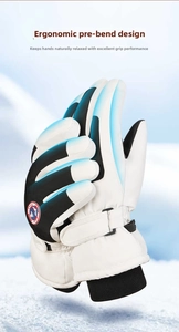 Ergonomic waterproof ski gloves with pre-curved fingers and anti-slip palm for winter sports