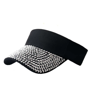 Stylish black open top sun hat with sparkling silver rhinestones on the brim for women