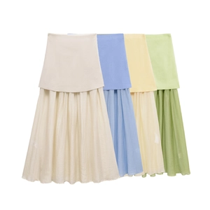 Ensemble d'été pour femmes avec haut en tricot et jupe longue patchwork en quatre couleurs
