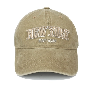 Vintage Khaki Baseballkappe aus gewaschener Baumwolle mit New York Stickerei