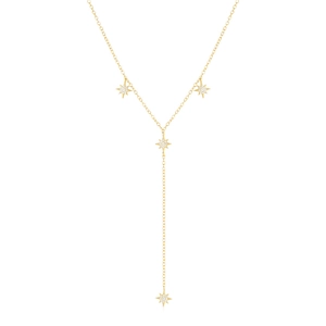 Elegant 925 sterling silver Y-shape necklace with sparkling star pendants in gold finish
