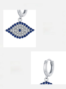 Detailed view of S925 silver evil eye earrings with blue and white zircon pavé setting