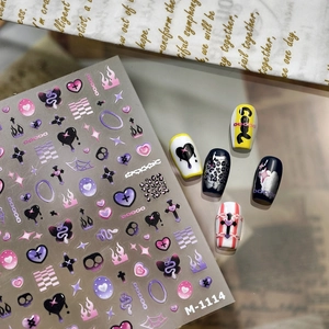 Gothic Sweet Cool Nail Art Stickers Purple Black Y2K Butterfly Heart Flame Cross Adhesive Decals DIY Manicure For Women