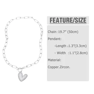 Detailed size specifications for the gold-plated full zircon heart pendant necklace