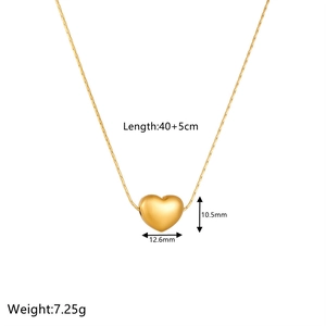 Minimalist gold heart pendant necklace in titanium steel with detailed size specifications