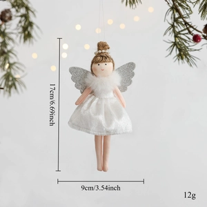 Detailed dimensions of plush ballet angel doll featuring silver glitter wings and white dress