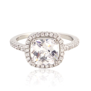 925 Sterling Silver Ring Square Zirconia Halo Sparkling Luxury Engagement Wedding Jewelry For Women Elegant
