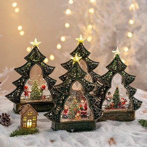 Christmas Snow Globe Lantern LED Lighted Glitter Water Ball Ornament Santa Claus Snowman Retro Truck Tabletop Decoration
